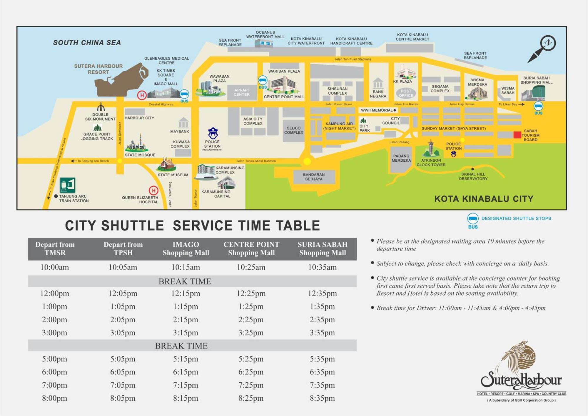 The Pacific Sutera Hotell Kota Kinabalu Exteriör bild City Shuttle Service Timetable